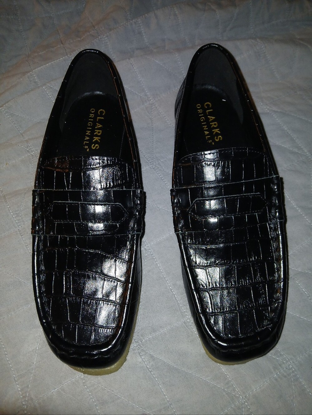 Clarks Original Black Croc-Embossed Leather Women's Slip-On Loafers